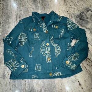 Multiples Women's XL Blazer Jacket Teal Green Embroidered Floral Studded Western